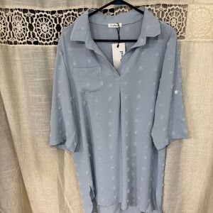 Cyihual Woman’s NWT 3/4 Sleeve Collared Nightgown Light Blue Size L